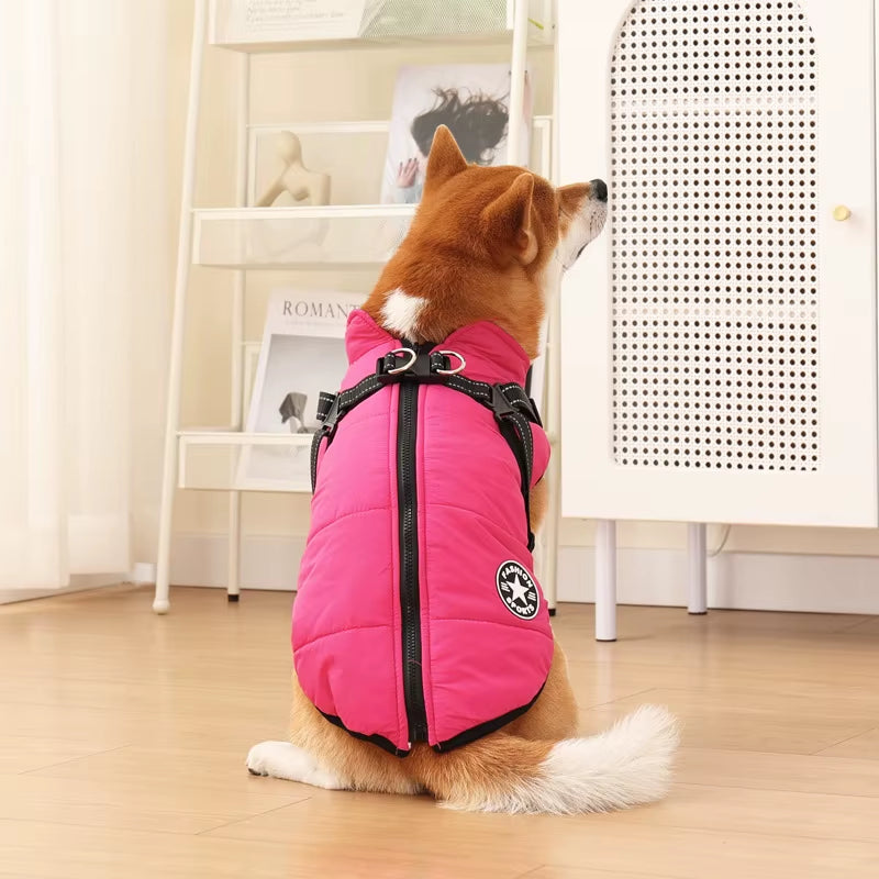 Large Pet Dog Jacket with Harness Winter Warm Dog Clothes for Labrador Waterproof Big Dog Coat Chihuahua French Bulldog Outfits